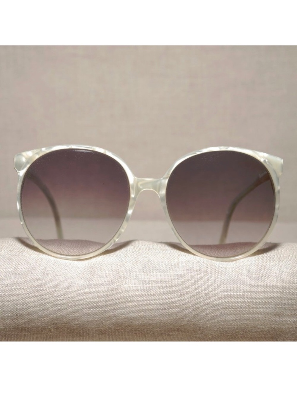 Vintage 80s Anne Klein for Riviera Mother of Pearl Sunglasses w/ Case
